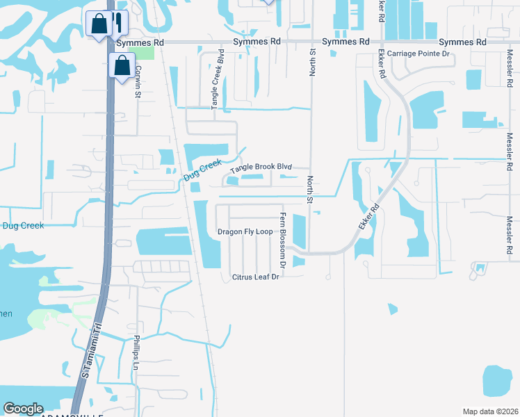 map of restaurants, bars, coffee shops, grocery stores, and more near 7625 Dragon Fly Loop in Gibsonton