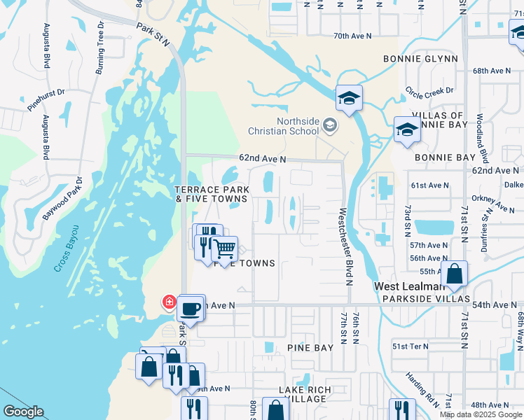 map of restaurants, bars, coffee shops, grocery stores, and more near 5970 80th Street North in St. Petersburg