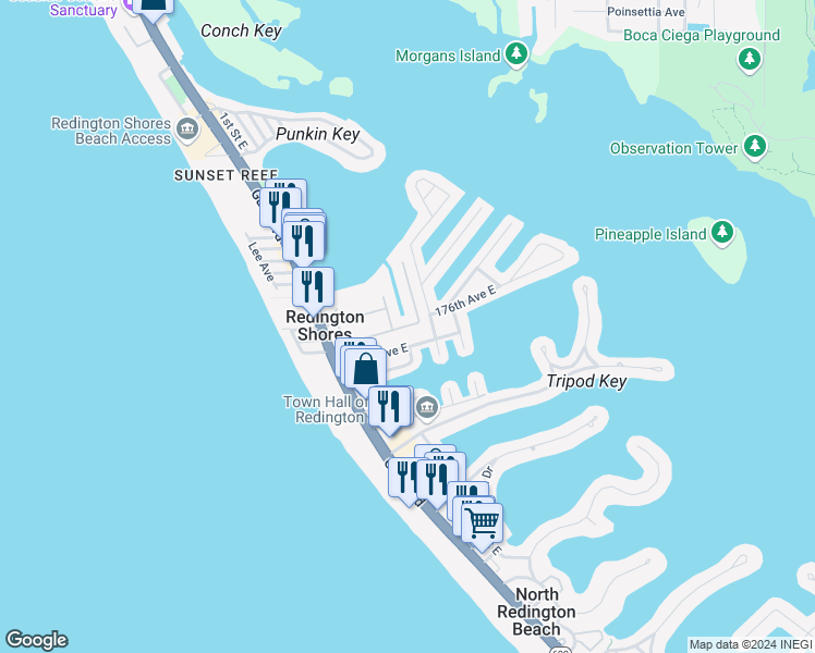 map of restaurants, bars, coffee shops, grocery stores, and more near 200 Forest Hills Drive in Redington Shores