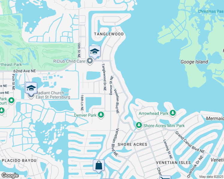 map of restaurants, bars, coffee shops, grocery stores, and more near 5931 Denver Street Northeast in St. Petersburg