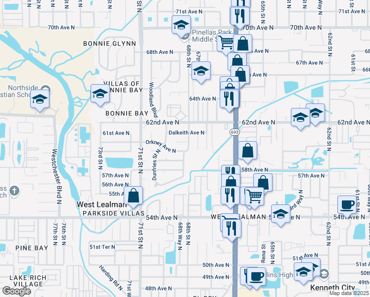 map of restaurants, bars, coffee shops, grocery stores, and more near 6001 Applecross Street North in St. Petersburg