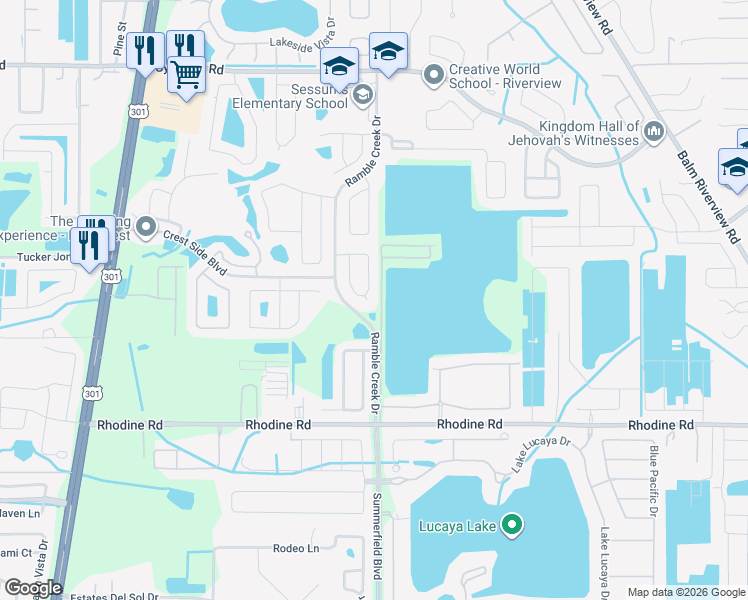 map of restaurants, bars, coffee shops, grocery stores, and more near 11854 Whisper Creek Drive in Riverview