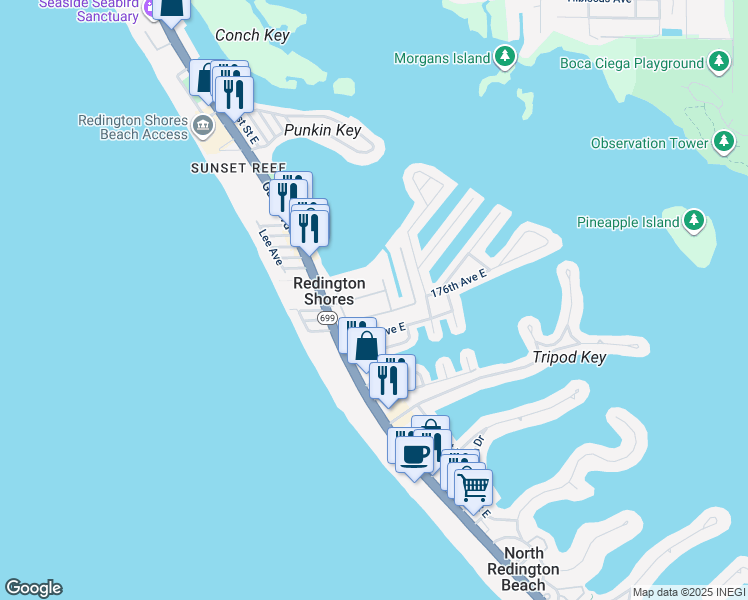 map of restaurants, bars, coffee shops, grocery stores, and more near 113 Wimbledon Court in Redington Shores
