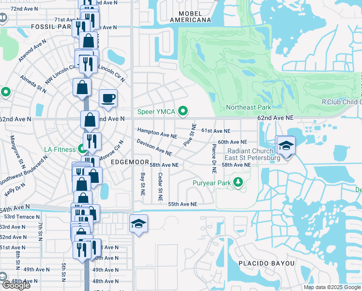 map of restaurants, bars, coffee shops, grocery stores, and more near 429 Rotary Place Northeast in St. Petersburg