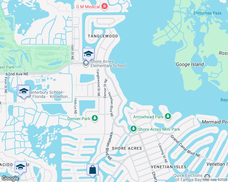map of restaurants, bars, coffee shops, grocery stores, and more near 5926 Bayou Grande Boulevard Northeast in St. Petersburg