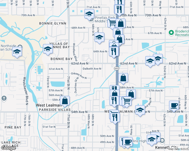 map of restaurants, bars, coffee shops, grocery stores, and more near 6001 Applecross Street North in St. Petersburg