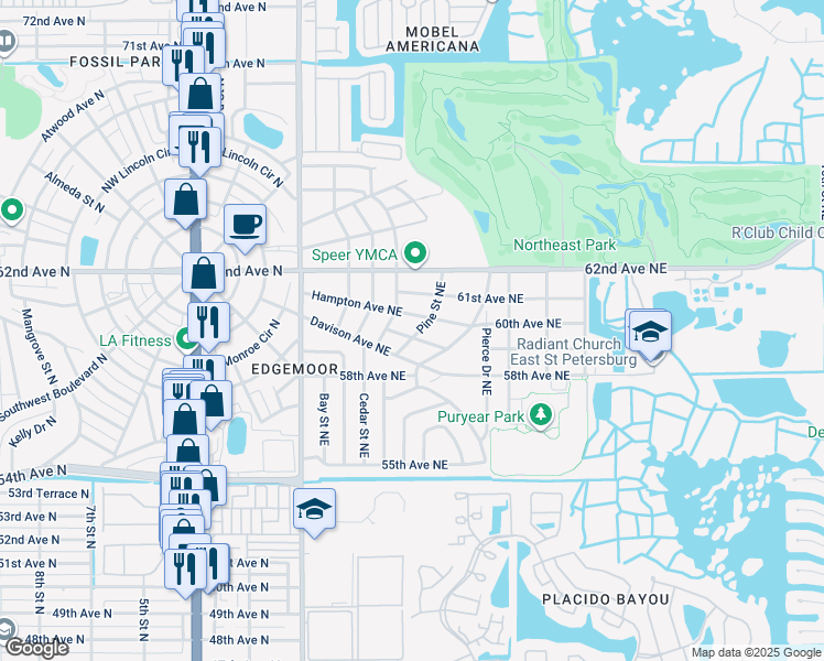 map of restaurants, bars, coffee shops, grocery stores, and more near 429 Rotary Place Northeast in St. Petersburg