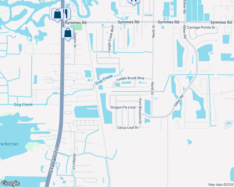 map of restaurants, bars, coffee shops, grocery stores, and more near 7604 Dragon Fly Loop in Gibsonton