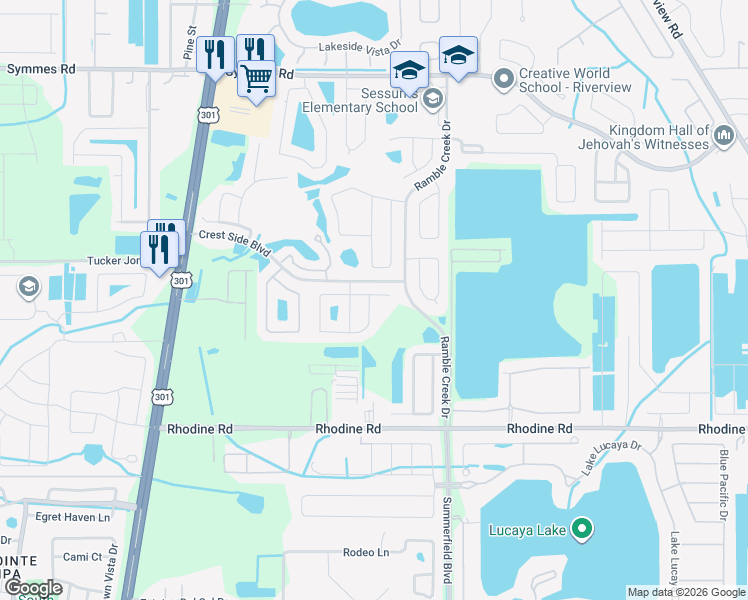 map of restaurants, bars, coffee shops, grocery stores, and more near 10902 Holly Cone Drive in Riverview