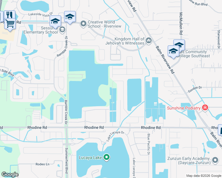 map of restaurants, bars, coffee shops, grocery stores, and more near 11911 Stone Pine Street in Riverview
