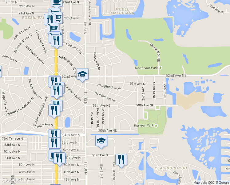 map of restaurants, bars, coffee shops, grocery stores, and more near 425 Rotary Place Northeast in St. Petersburg