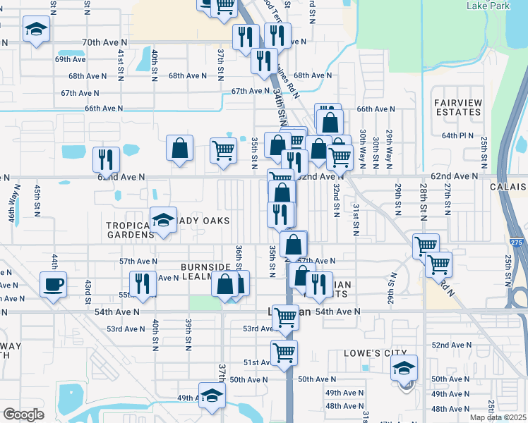 map of restaurants, bars, coffee shops, grocery stores, and more near 103 Mobile Manor in St. Petersburg