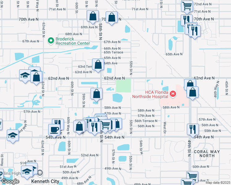 map of restaurants, bars, coffee shops, grocery stores, and more near 5332 60th Avenue North in St. Petersburg