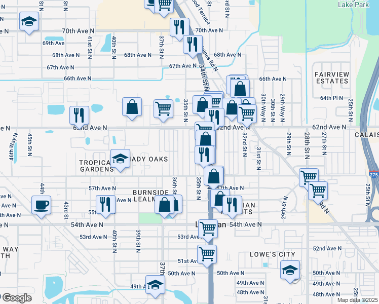 map of restaurants, bars, coffee shops, grocery stores, and more near 103 Mobile Manor in St. Petersburg
