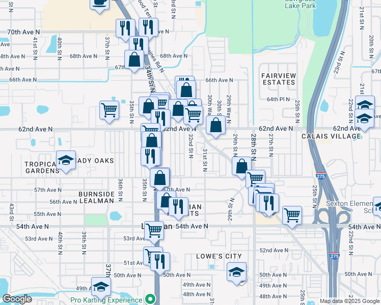 map of restaurants, bars, coffee shops, grocery stores, and more near 5960 32nd Street North in St. Petersburg
