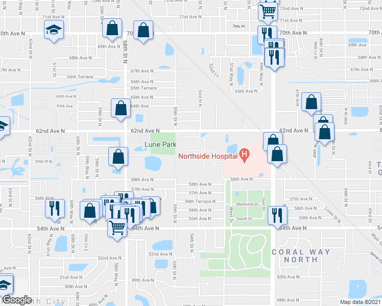 map of restaurants, bars, coffee shops, grocery stores, and more near 5326 60th Avenue North in St. Petersburg