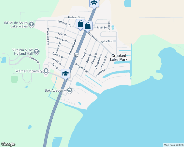 map of restaurants, bars, coffee shops, grocery stores, and more near 207 Sunshine Drive in Lake Wales
