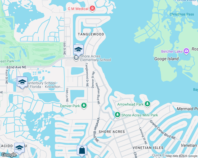 map of restaurants, bars, coffee shops, grocery stores, and more near 5926 Bayou Grande Boulevard Northeast in St. Petersburg