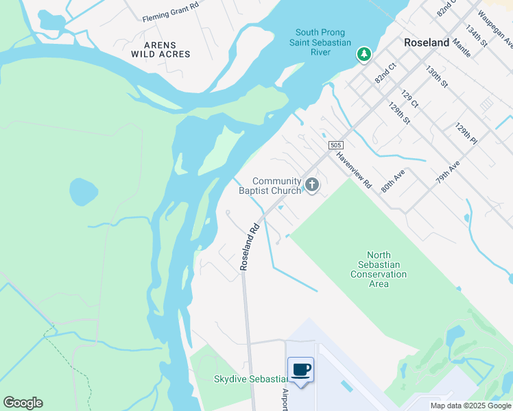 map of restaurants, bars, coffee shops, grocery stores, and more near 12501 Roseland Road in Sebastian