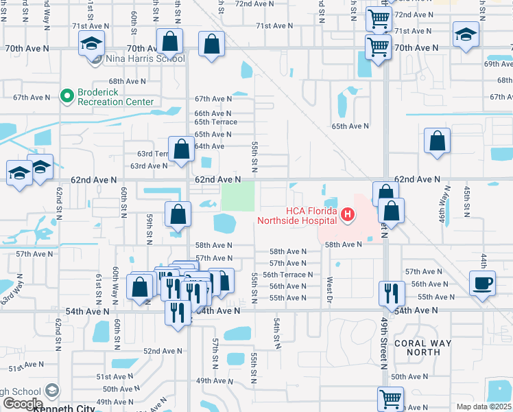 map of restaurants, bars, coffee shops, grocery stores, and more near 6014 54th Street North in Saint Petersburg