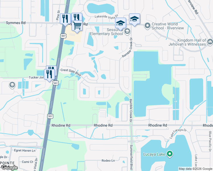 map of restaurants, bars, coffee shops, grocery stores, and more near 11104 Holly Cone Drive in Riverview