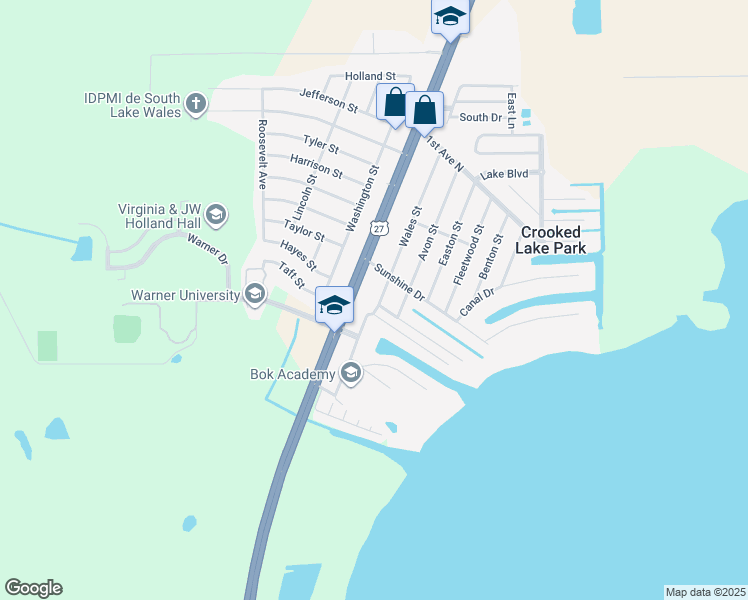 map of restaurants, bars, coffee shops, grocery stores, and more near 43 North Lakeshore Drive in Lake Wales