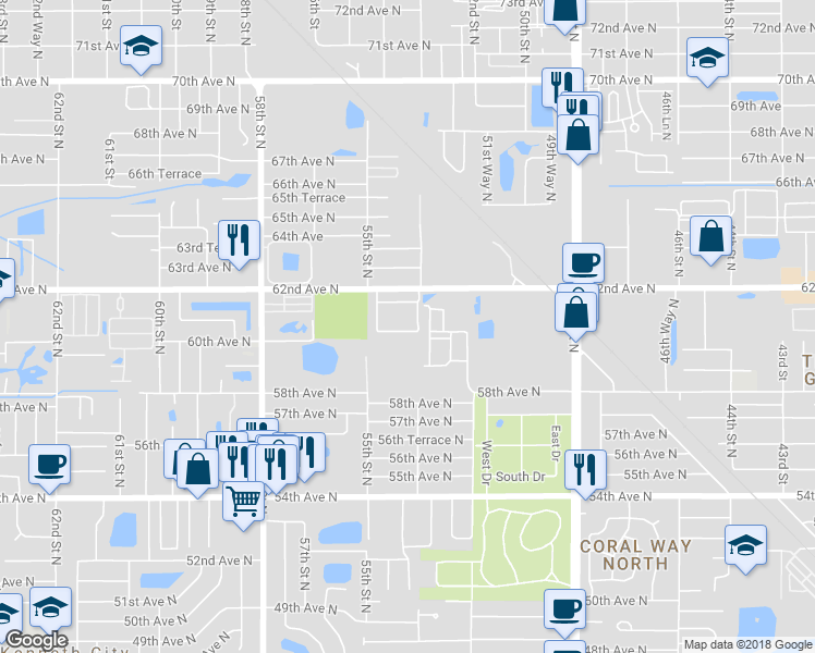 map of restaurants, bars, coffee shops, grocery stores, and more near 5319 60th Avenue North in Saint Petersburg