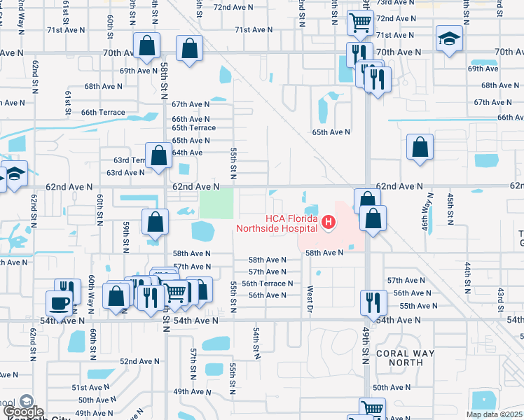 map of restaurants, bars, coffee shops, grocery stores, and more near 5332 60th Avenue North in St. Petersburg