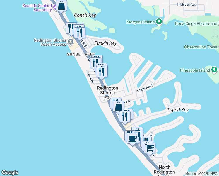 map of restaurants, bars, coffee shops, grocery stores, and more near in Redington Shores