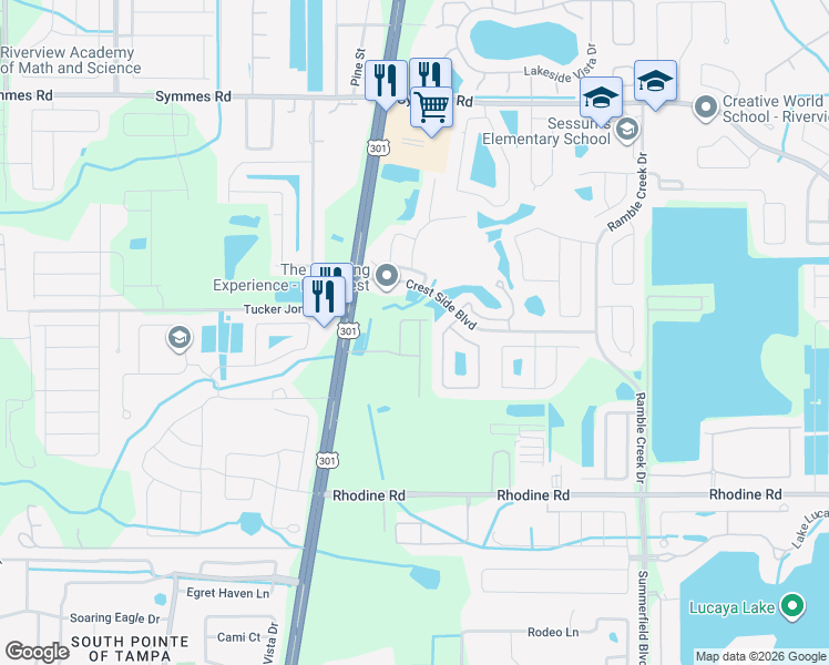 map of restaurants, bars, coffee shops, grocery stores, and more near 11819 Autumn Creek Drive in Riverview