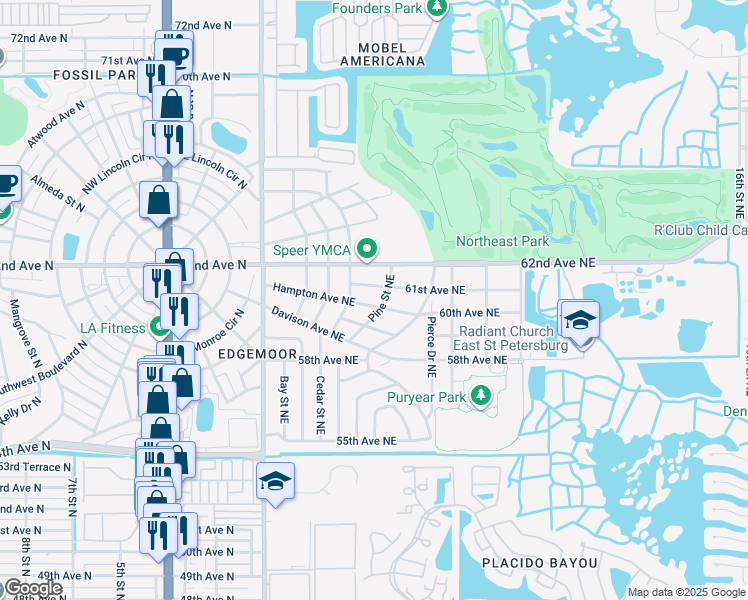 map of restaurants, bars, coffee shops, grocery stores, and more near 425 Rotary Place Northeast in St. Petersburg