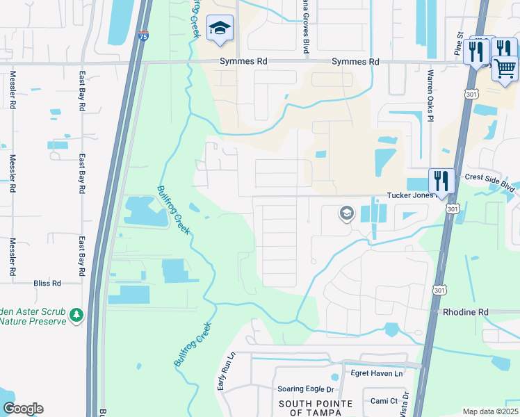 map of restaurants, bars, coffee shops, grocery stores, and more near 10216 Bright Crystal Avenue in Riverview