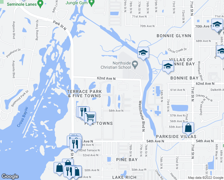 map of restaurants, bars, coffee shops, grocery stores, and more near 6070 80th Street North in St. Petersburg