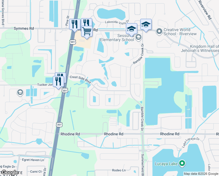 map of restaurants, bars, coffee shops, grocery stores, and more near 11046 Winter Crest Dr in Riverview