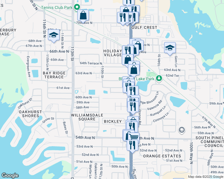 map of restaurants, bars, coffee shops, grocery stores, and more near 10861 61st Avenue in Seminole