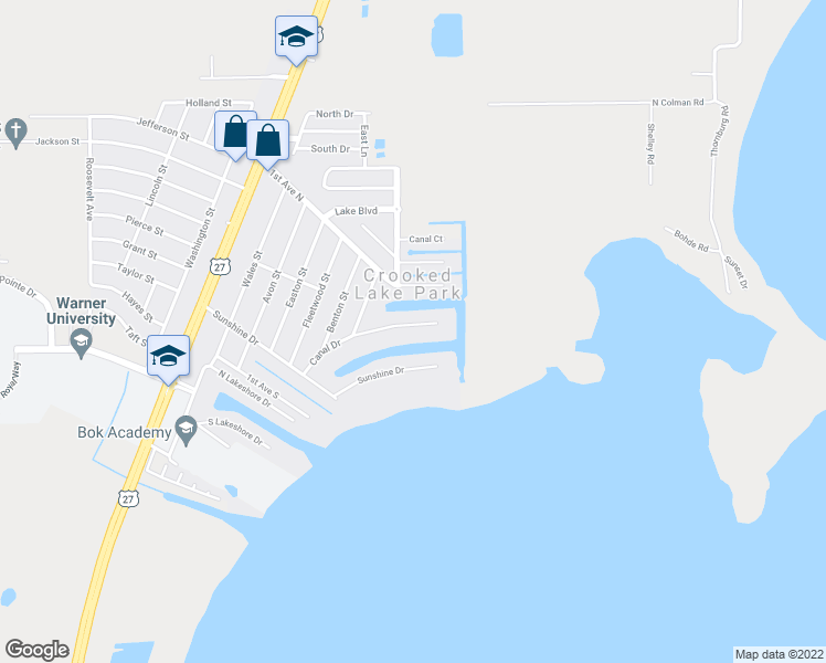 map of restaurants, bars, coffee shops, grocery stores, and more near 507 Canal Drive in Lake Wales