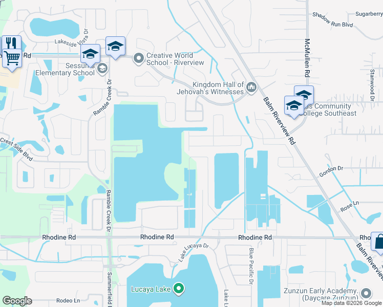 map of restaurants, bars, coffee shops, grocery stores, and more near 11409 Sand Stone Rock Drive in Riverview
