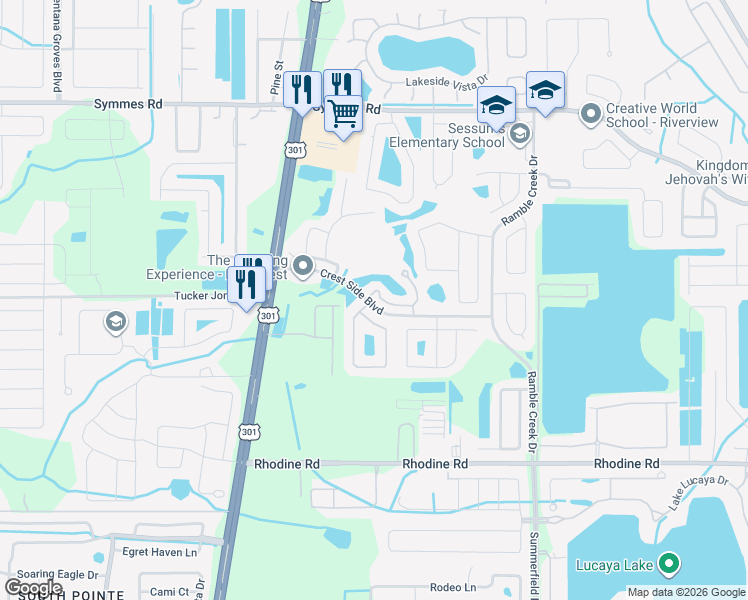 map of restaurants, bars, coffee shops, grocery stores, and more near 10931 Winter Crest Drive in Riverview