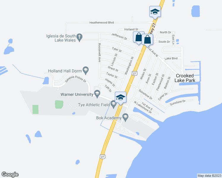 map of restaurants, bars, coffee shops, grocery stores, and more near 120 Taft Street in Lake Wales
