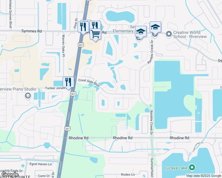 map of restaurants, bars, coffee shops, grocery stores, and more near 10960 Winter Crest Drive in Riverview