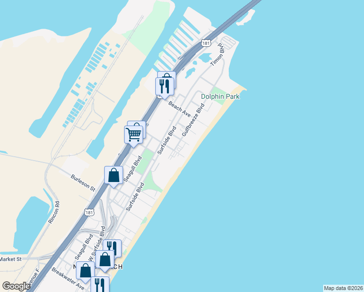 map of restaurants, bars, coffee shops, grocery stores, and more near 4242 Gulfbreeze Boulevard in Corpus Christi