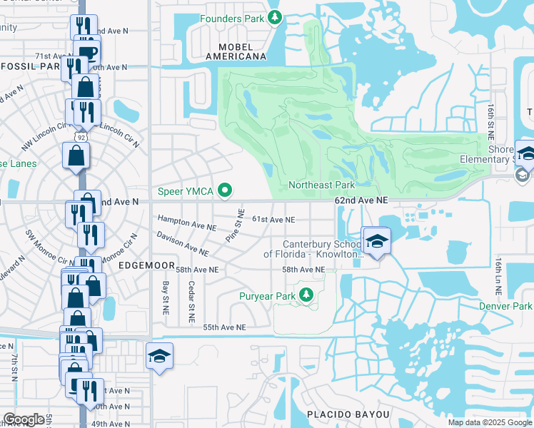map of restaurants, bars, coffee shops, grocery stores, and more near 6100 Woodrow Wilson Boulevard Northeast in Saint Petersburg