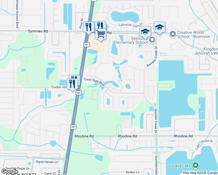 map of restaurants, bars, coffee shops, grocery stores, and more near 10902 Winter Crest Drive in Riverview