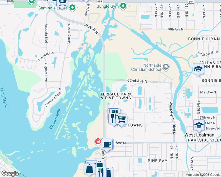 map of restaurants, bars, coffee shops, grocery stores, and more near 8198 Terrace Garden Drive in St. Petersburg