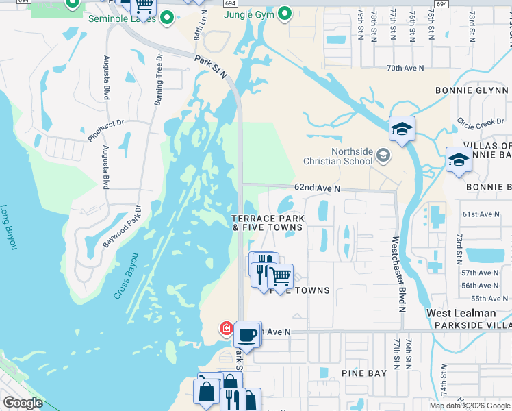 map of restaurants, bars, coffee shops, grocery stores, and more near 8198 Terrace Garden Drive in St. Petersburg