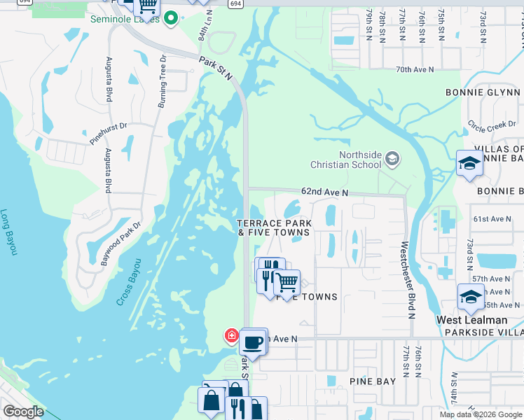 map of restaurants, bars, coffee shops, grocery stores, and more near 8198 Terrace Garden Drive in St. Petersburg