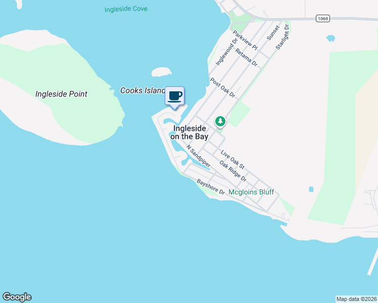 map of restaurants, bars, coffee shops, grocery stores, and more near 410 North Sandpiper in Ingleside