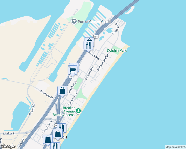 map of restaurants, bars, coffee shops, grocery stores, and more near 4209 Gulfbreeze Boulevard in Corpus Christi