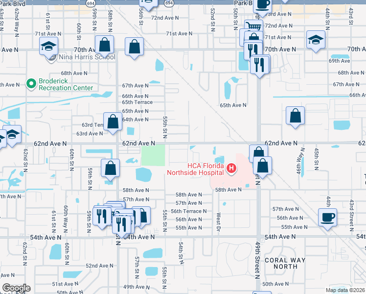 map of restaurants, bars, coffee shops, grocery stores, and more near 5329 61st Terrace North in St. Petersburg