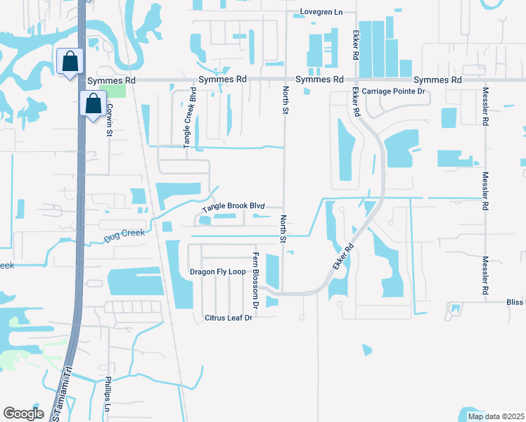 map of restaurants, bars, coffee shops, grocery stores, and more near 7713 Tangle Brook Boulevard in Gibsonton